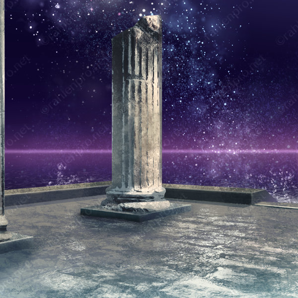 オリジナル　ゲーム　背景　風景　イラスト　ファンタジー　夜　神殿　星空　海