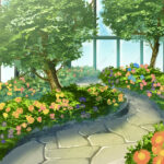 オリジナル　ゲーム　背景　イラスト　温室　花園　室内
