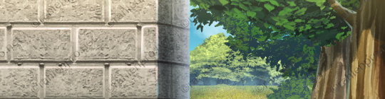 オリジナル　ゲーム　背景　バナー　イラスト　レンガ　壁　木　ファンタジー　自然　風景