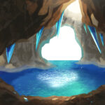 オリジナル　ゲーム　背景　イラスト　ファンタジー　洞窟　湖　宝石　クリスタル
