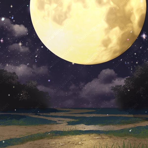 オリジナル　背景　イラスト　ファンタジー　夜　星空　月