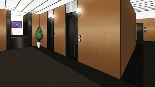 オリジナル　背景　イラスト　現代　マンション　エレベーター　ホール