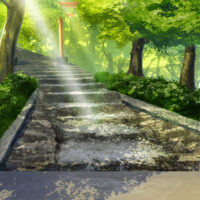 和風 ゲーム 背景 イラスト 森林 階段 木漏れ日 鳥居