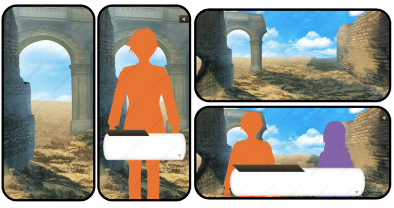 オリジナル　ファンタジー　スマホ　ゲーム　背景　イラスト　UI　廃墟　遺跡　青空