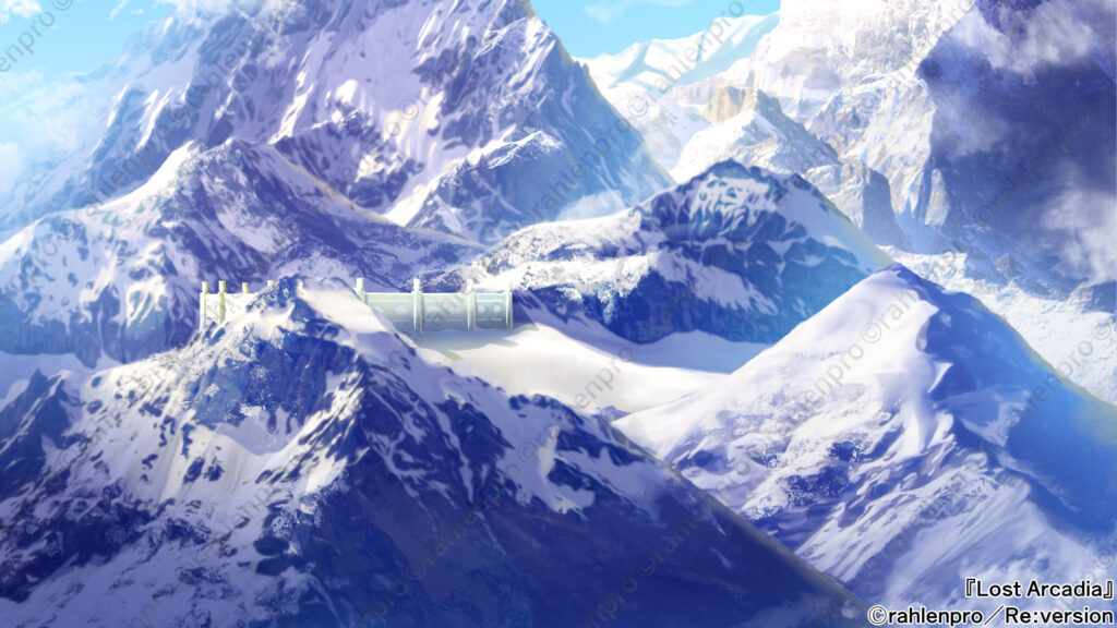 ゲーム　背景　イラスト　山脈　城壁　青空