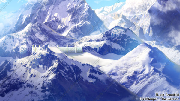 ゲーム　背景　イラスト　山脈　城壁　青空