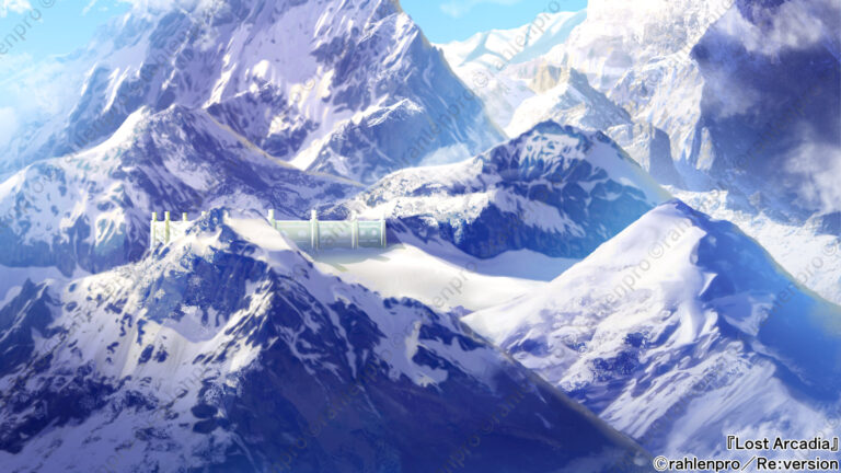 オリジナル　背景　イラスト　山脈　城壁　青空