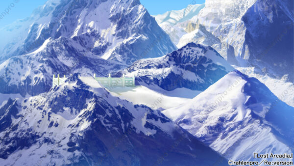 ゲーム　背景　イラスト　山脈　城壁　青空