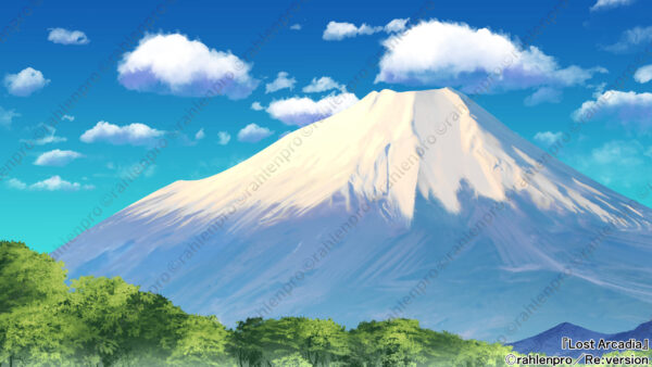 ゲーム　背景　イラスト　富士山　昼　青空　ラフ
