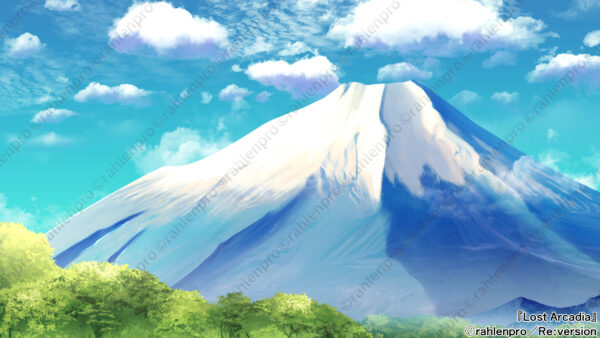 ゲーム　背景　イラスト　富士山　昼　青空