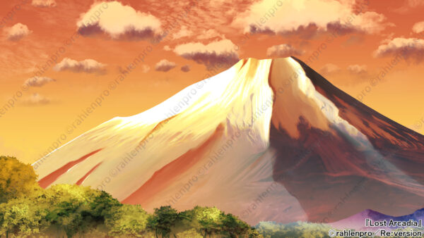 ゲーム　背景　イラスト　富士山　夕方