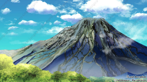 ゲーム　背景　イラスト　富士山　噴火後　青空