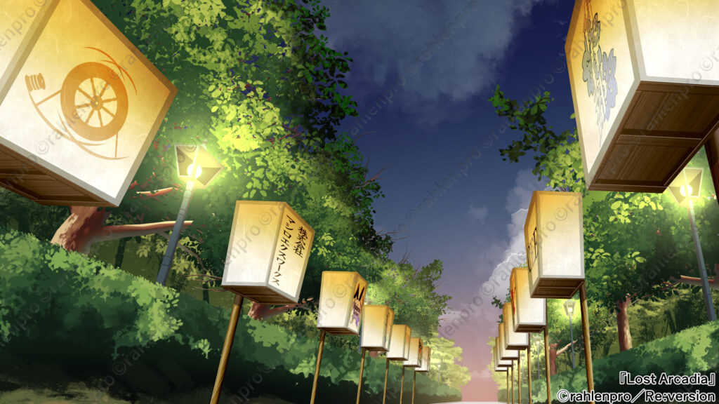 ゲーム　背景　イラスト　夜　ぼんぼり