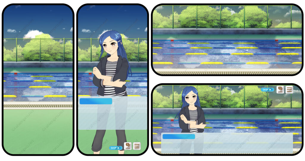 オリジナル　スマホ　ゲーム　UI　背景　イラスト　学校　プール