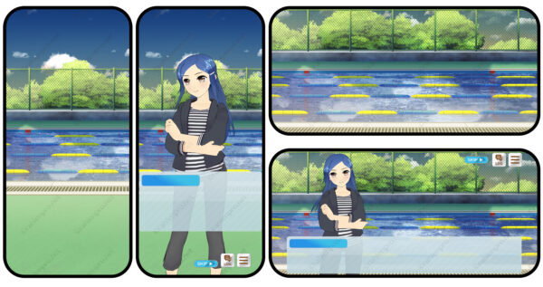 オリジナル　スマホ　ゲーム　UI　背景　イラスト　学校　プール