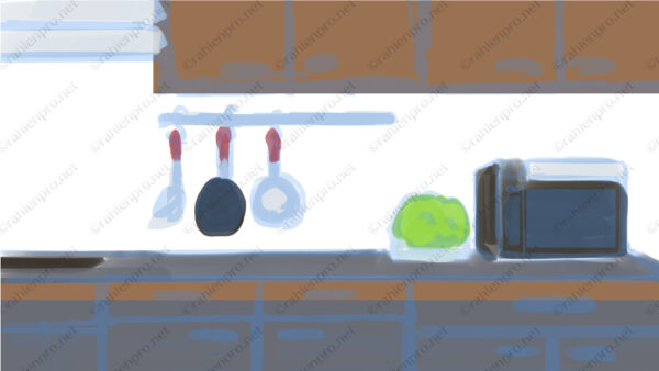 オリジナル　配信　背景　横　イラスト　ラフ　現代　カウンター　キッチン　YouTube