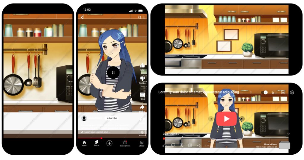 オリジナル　配信　背景　縦　横　イラスト　現代　カウンター　キッチン　YouTube　スマホ