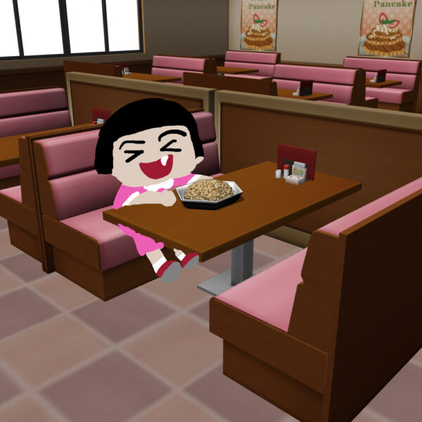 チコちゃんに叱られる！　チコちゃん　笑顔　ファミレス　チャーハン　イラスト