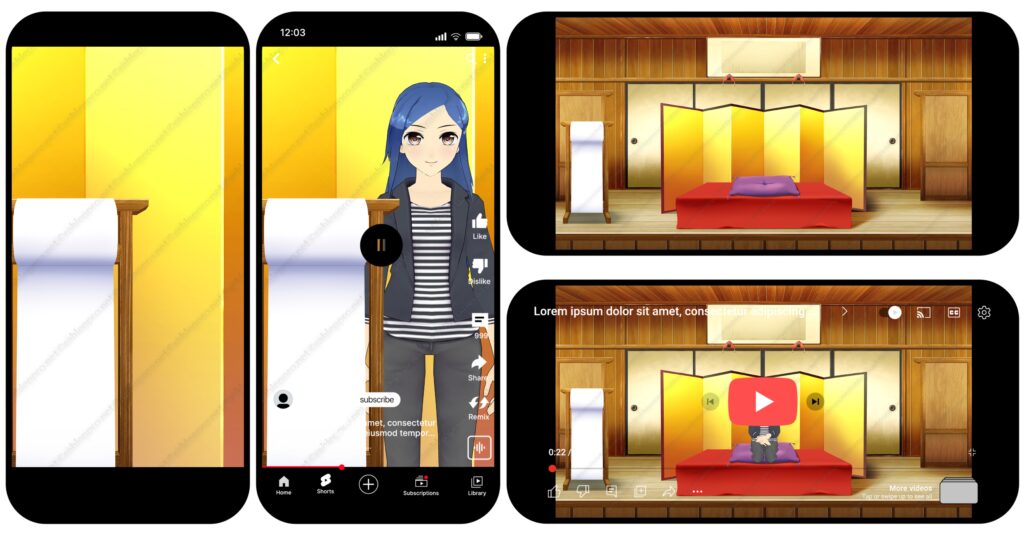 オリジナル　配信　背景　縦　横　イラスト　寄席　落語　高座　YouTube