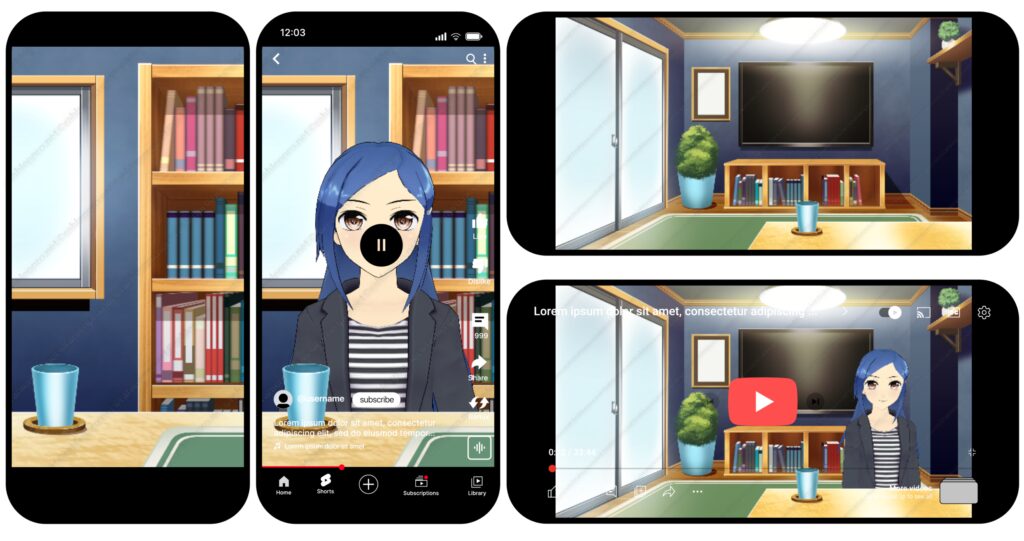 オリジナル　配信　背景　縦　横　イラスト　現代　ワンルーム　YouTube