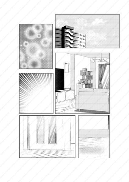 モノクロ　漫画　現代　マンション　背景