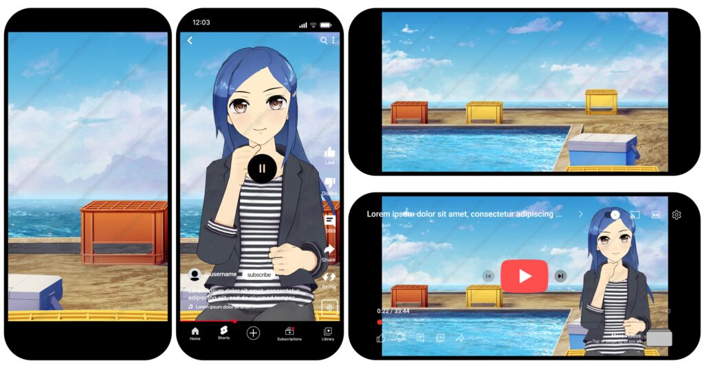 オリジナル　配信　背景　縦　横　イラスト　現代　昼　海上　釣り堀　YouTube