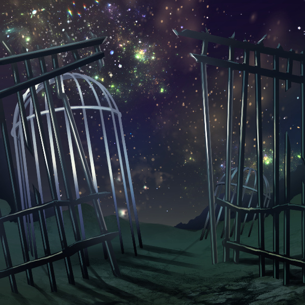オリジナル　ゲーム　背景　イラスト　ファンタジー　夜　星空　柵　檻