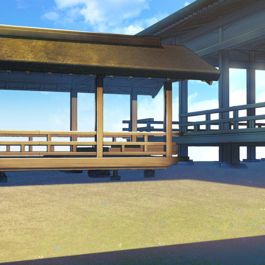 オリジナル　和風　ゲーム　背景　イラスト　平安時代　寝殿造　建物　庭　青空