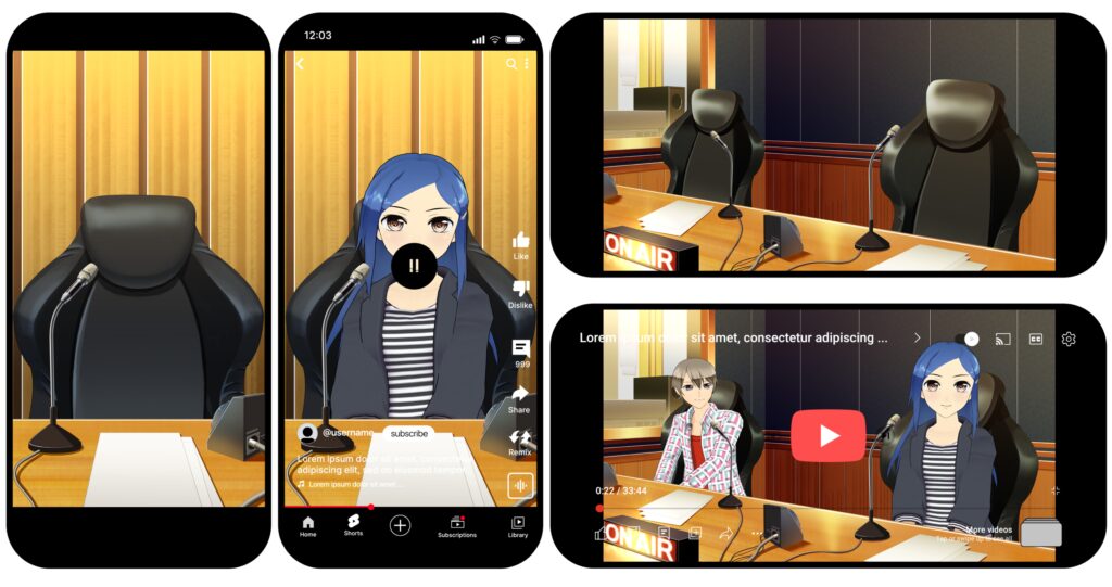 オリジナル　配信　背景　イラスト　現代　ラジオブース　YouTube　縦　横