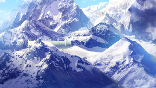 オリジナル　ゲーム　背景　イラスト　山脈　城壁　青空　自然　風景