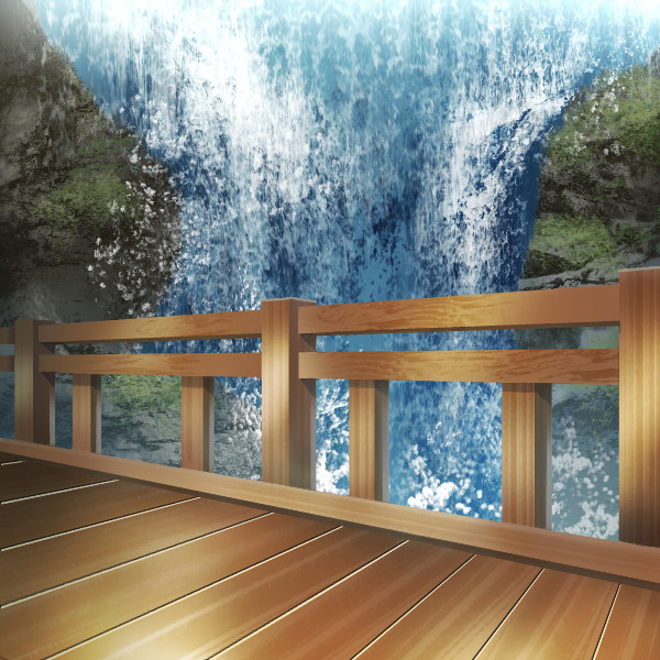 オリジナル　ゲーム　背景　イラスト　和風　滝　橋