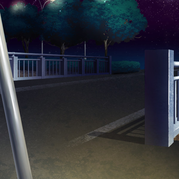 オリジナル　ゲーム　背景　イラスト　現代　夜　道路　橋