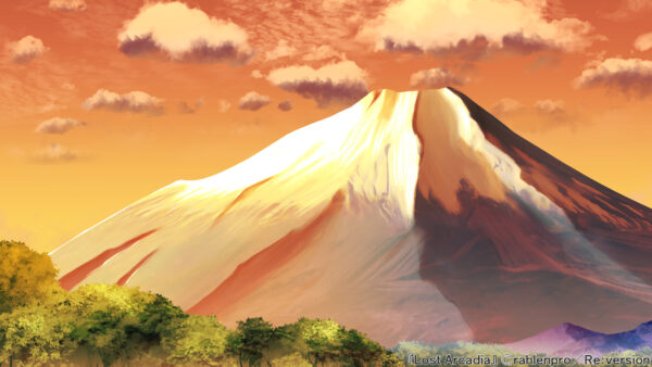 オリジナル　ゲーム　背景　イラスト　富士山　夕方　夕焼け