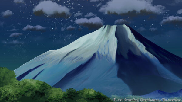 オリジナル　ゲーム　背景　イラスト　富士山　夜　星空