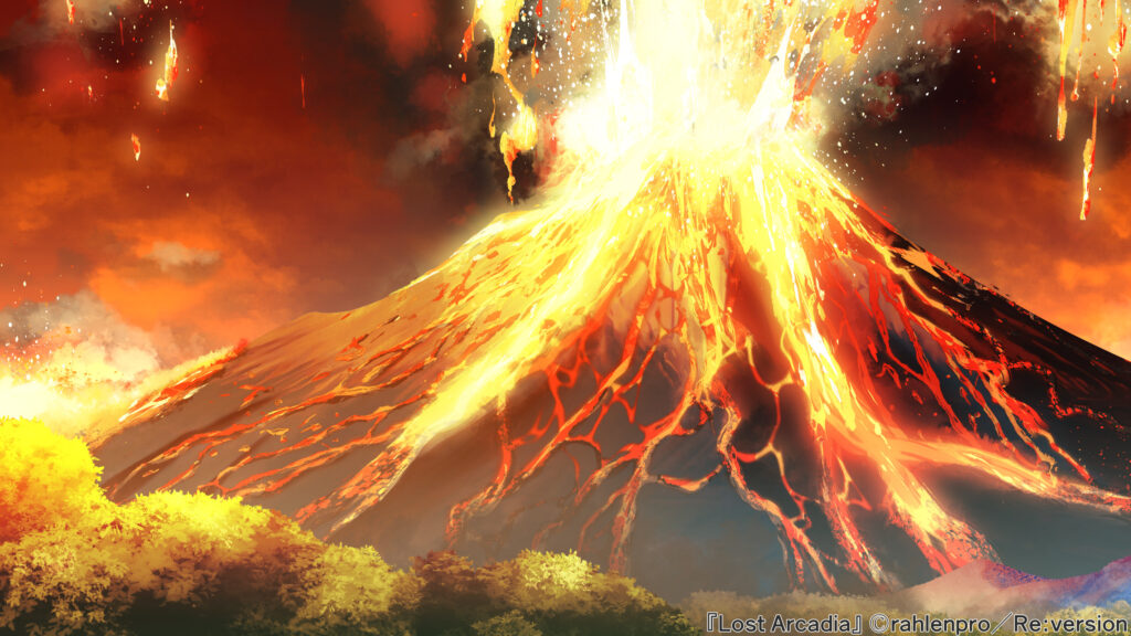 オリジナル　ゲーム　背景　イラスト　富士山　噴火　噴煙