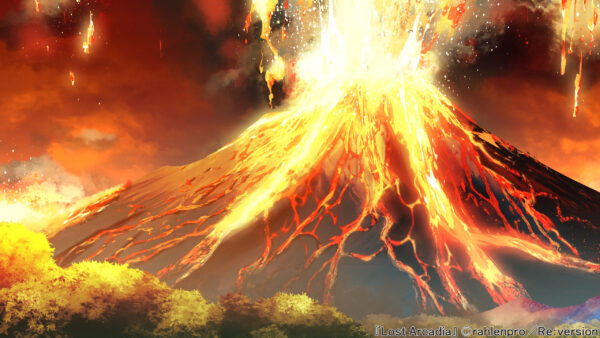 オリジナル　ゲーム　背景　イラスト　富士山　噴火　噴煙