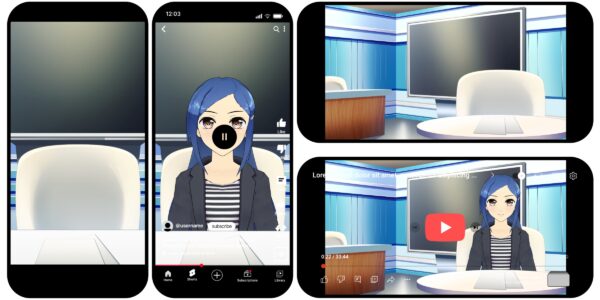 オリジナル 背景 イラスト YouTube 縦 横 動画 配信 現代 ニュース スタジオ セット