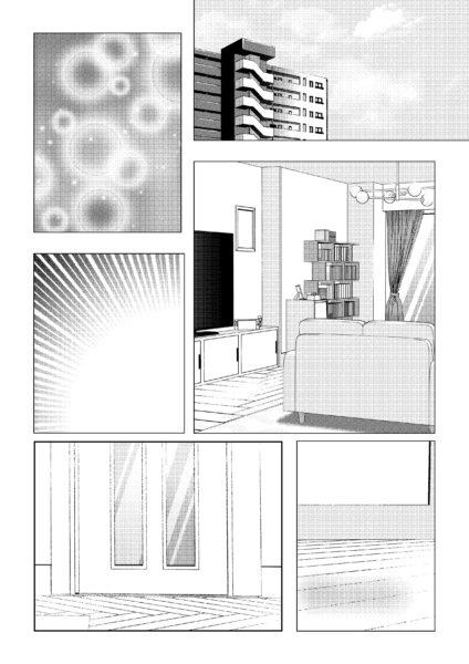 モノクロ　漫画　背景　現代　マンション
