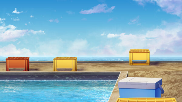 オリジナル　配信　背景　横　イラスト　現代　昼　海上　釣り堀