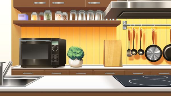 オリジナル　配信　背景　横　イラスト　現代　カウンター　キッチン　YouTube