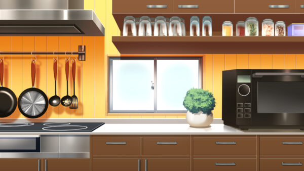 オリジナル　配信　背景　横　イラスト　現代　カウンター　キッチン　YouTube