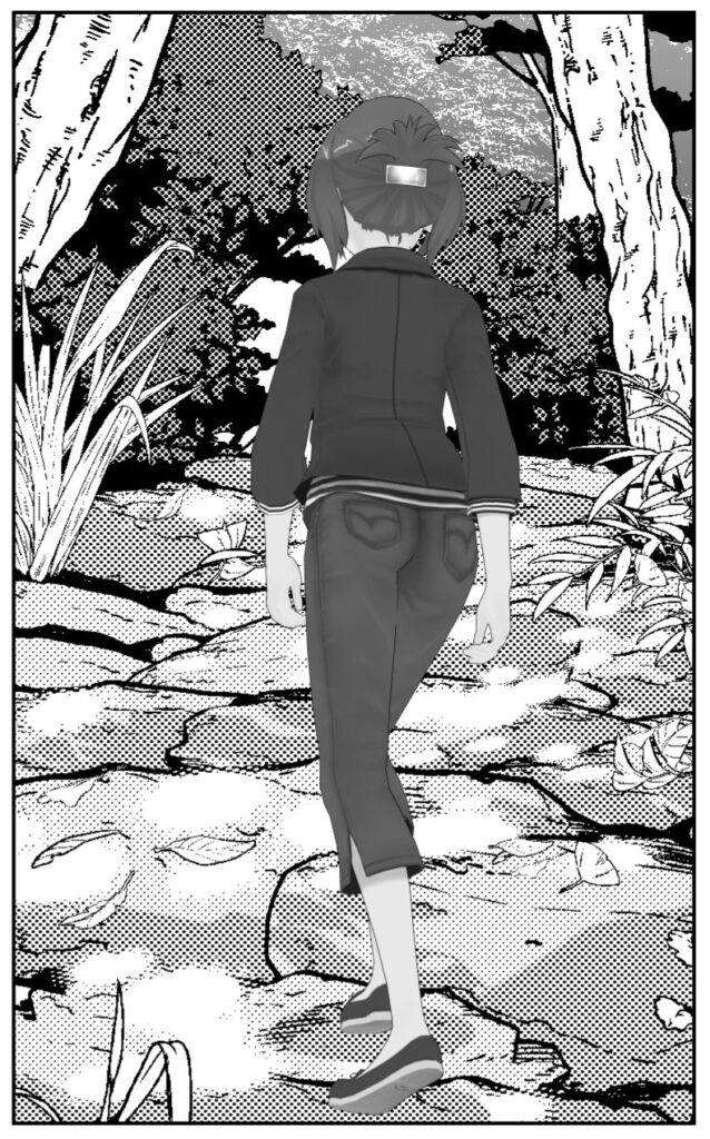 モノクロ　漫画　背景　現代　自然　山道　森　植物